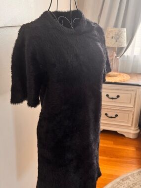 Zara Black Long Sleeve Faux Fur Dress
